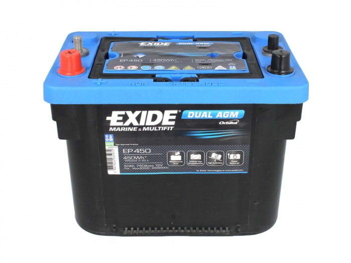 Baterie EXIDE 12V 50Ah/750A DUAL AGM (L+ Borna standard + borna cu filet) 260x173x206 B00 - fara flansa montare aplicatie duala [3]