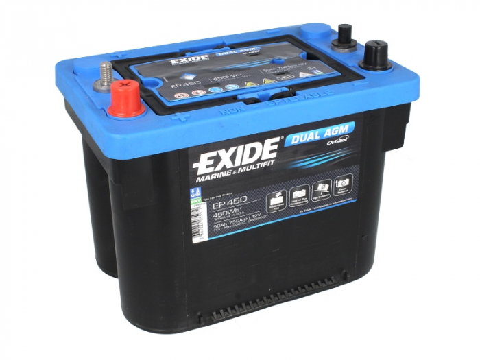 Baterie EXIDE 12V 50Ah/750A DUAL AGM (L+ Borna standard + borna cu filet) 260x173x206 B00 - fara flansa montare aplicatie duala [2]