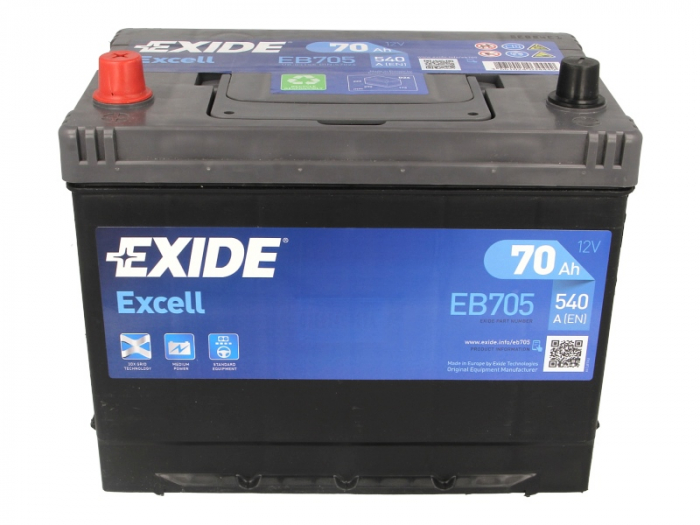 Baterie EXIDE 12V 70Ah/540A EXCELL (L+ Borna standard) 270x173x222 B9 - flansa montare 29 mm (Pornire) [3]