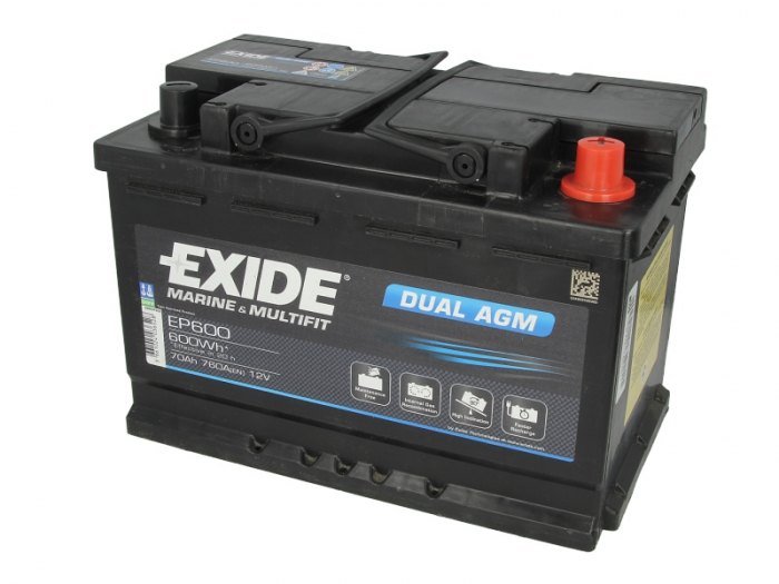 Baterie EXIDE 12V 70Ah/760A DUAL AGM (R+ Borna standard) 278x175x190 B13 - flansa montare 10.5 mm aplicatie duala [1]