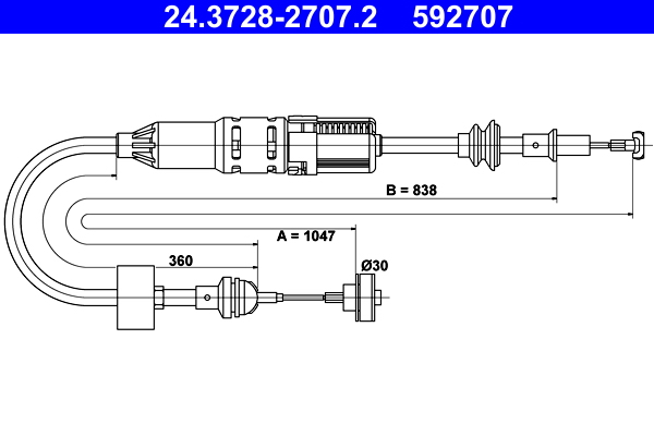 Cablu ambreiaj (1047mm/838mm) potrivit SEAT AROSA; VW CADDY II, CADDY II/MINIVAN, LUPO I, POLO, POLO III, POLO III CLASSIC, POLO/HATCHBACK, POLO/KOMBI 1.0-1.9D 10.94-07.05 [2]