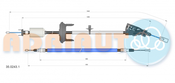 Cablu frana mana (1640mm/1465mm/830mm/665mm) potrivit PEUGEOT 3008 1.6/1.6D/2.0D 06.09-08.16 [2]