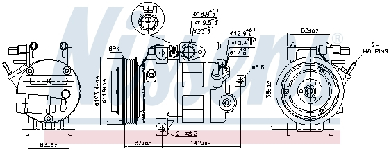 Compresor AC clima VS-18, diametru fulie 119mm, 12V HYUNDAI SANTA FE II 2.0D 2.2D intre 2006-2012