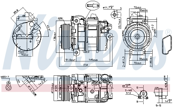 Compresor climatizare aer conditionat potrivit BMW Seria 1 (E81), 1 (E82), 1 (E87), 1 (E88), 3 (E90), 3 (E91), 3 (E92), 3 (E93), 5 (E60), 5 (E61), 6 (E63), 6 (E64) 2.5 3.0 12.04-12.13
