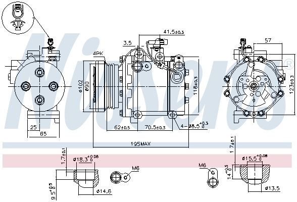 Compresor climatizare aer conditionat potrivit FIAT SEDICI; SUZUKI SWIFT III, SX4 1.3 1.5 1.6 02.05-