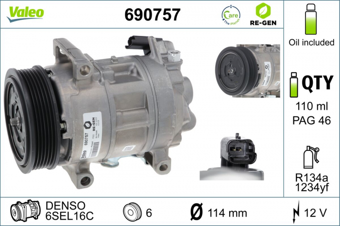 Compresor climatizare potrivit DS DS 5; CITROEN BERLINGO MULTISPACE, BERLINGO MINIVAN, C4, C4 CACTUS, C4 GRAND PICASSO I, C4 I, C4 II, C4 PICASSO I, DS4, DS5; PEUGEOT 3008, 3008 I 1.2-2.0D 09.07-