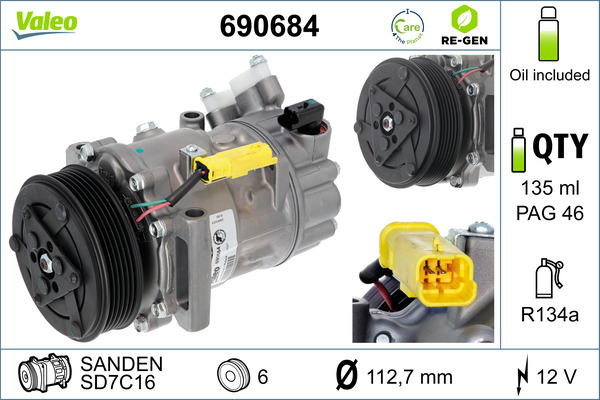 Compresor climatizare potrivit DS DS 5; CITROEN C4 II, C5 III, DS4, DS5; PEUGEOT 3008, 3008 I, 308, 308 I, 407, 5008, 5008 I, 508 I, RCZ 2.0D 2.0DH 11.08-