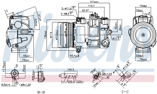 Compresor climatizare potrivit MERCEDES C (C204), C T-MODEL (S204), C (W204), E (A207), E (C207), E T-MODEL (S212), E (W212), GL (X166), GLK (X204), SLK (R172) 2.2D 3.0D 3.5 08.08-