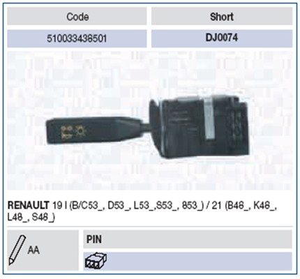 Comutator coloana directie (Claxon; lumini) potrivit RENAULT 19 I, 19 I CHAMADE, 19 II, 19 II CHAMADE, 21 03.86-06.96
