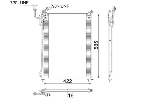 Condensator A C 422x585x16 potrivit MERCEDES ATEGO, AXOR, AXOR 2, MK, NG, SK 07.87-