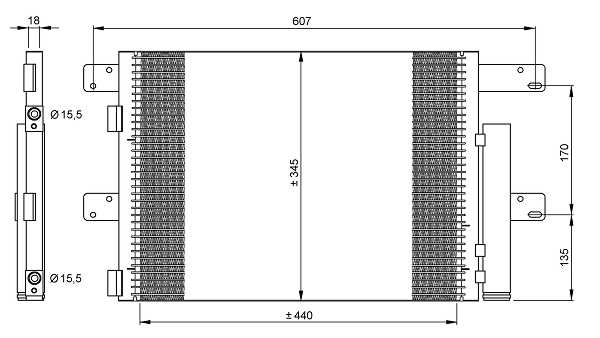 Condensator A C 440x345x17 potrivit IVECO EUROCARGO I-III, EUROCARGO IV, EUROCARGO V, MAGIRUS 09.00-