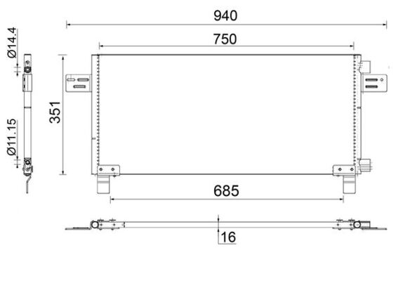 Condensator A C 750x351x16 potrivit MAN FOC, TGA, TGL I, TGM I, TGS I, TGX I 06.99-