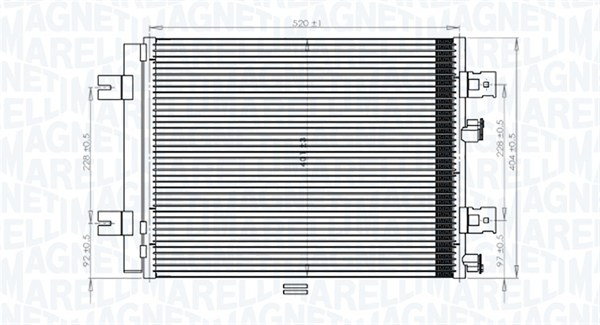 Condensator climatizare (cu uscator) potrivit DACIA DUSTER, DUSTER SUV, LOGAN, LOGAN EXPRESS, LOGAN MCV, SANDERO; LADA LARGUS; RENAULT DUSTER, LOGAN I, SANDERO STEPWAY I 1.2-1.6LPG 08.04-