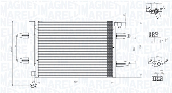 Condensator climatizare (cu uscator) potrivit SEAT CORDOBA, IBIZA III; SKODA FABIA I, FABIA I PRAKTIK, FABIA II, ROOMSTER, ROOMSTER PRAKTIK; VW FOX, POLO IV 1.0-2.0 08.99-