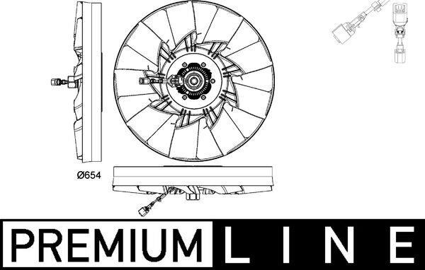 Cupla ventilator radiator (cu ventilator, 654mm, numar lame: 9, numar pini: 6) EURO 6 potrivit RVI C; VOLVO FL III D8K250-MIDS06.35.40D 10.82-