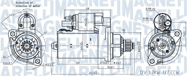 Electromotor (12V, 1,7kW) potrivit AUDI A1, A3, Q3; SEAT ALHAMBRA, ALTEA XL, IBIZA IV, IBIZA IV SC, LEON, LEON SC, LEON ST; SKODA KAROQ, OCTAVIA III, SUPERB II, SUPERB III, YETI 1.4-2.0D 03.05-