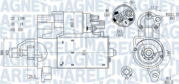 Electromotor (12V, 1,7kW) potrivit AUDI A4 ALLROAD B8, A4 B8, A5, A6 C7, Q5 2.0D 11.07-09.18