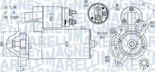 Electromotor (12V, 1,7kW) potrivit CITROEN BERLINGO, BERLINGO MINIVAN, BX, C15, C15 MINIVAN, C25, C4, C4 GRAND PICASSO I, C4 I, C4 PICASSO I, C5 I, C5 II, C5 III, C6, C8, DS4 1.7D-3.0 10.82-