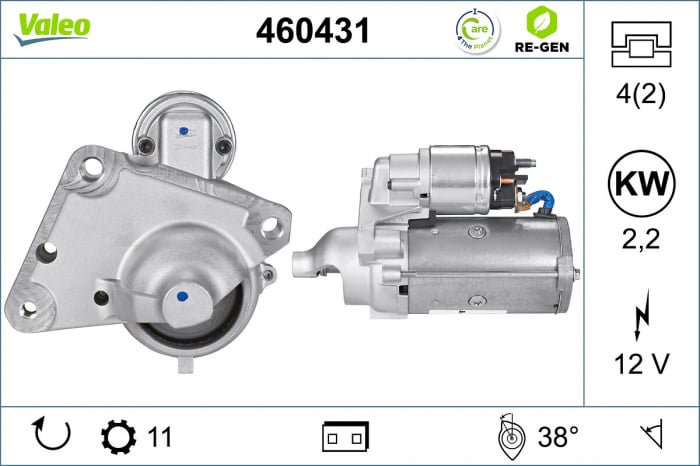 Electromotor (12V, 2,2kW) potrivit DS DS 3, DS 4; CITROEN BERLINGO, BERLINGO MULTISPACE, BERLINGO MINIVAN, C2, C3 AIRCROSS II, C3 I, C3 II, C3 PICASSO, C4, C4 AIRCROSS, C4 CACTUS 1.4D-2.2D 11.03-