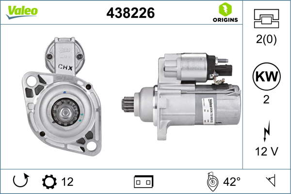 Electromotor (12V, 2kW) potrivit AUDI A1, A3, Q3, TT; SEAT ALTEA, ALTEA XL, ATECA, IBIZA IV, IBIZA IV SC, LEON, LEON SC, LEON ST; SKODA OCTAVIA II, OCTAVIA III, SUPERB II 1.0-2.0D 05.03-