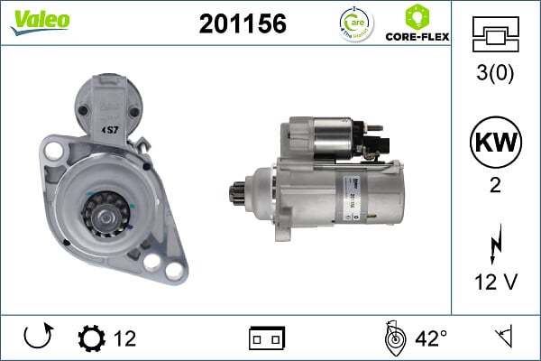 Electromotor (12V, 2kW) potrivit AUDI A1, A3; SEAT ALTEA, ALTEA XL, IBIZA IV, IBIZA IV SC, IBIZA IV ST, LEON, TOLEDO IV; SKODA FABIA II, OCTAVIA II, RAPID, ROOMSTER 1.2-2.0D 01.05-