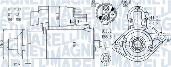 Electromotor (12V, 2kW) potrivit AUDI A3; SEAT ALTEA, ALTEA XL, LEON; SKODA OCTAVIA II, SUPERB II; VW GOLF PLUS V, GOLF V, GOLF VI, JETTA III, PASSAT B6, SCIROCCO III, TOURAN 2.0D 05.03-