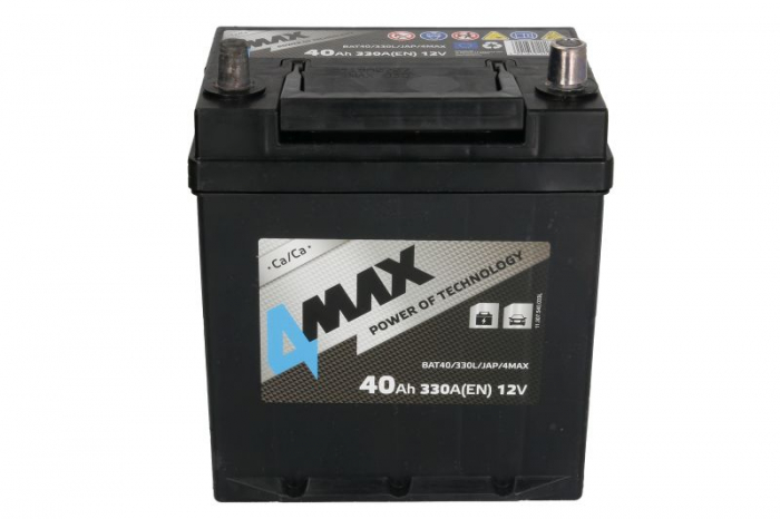 Acumulator 4MAX 12V 40Ah/330A (L+ borna subtire (ptr vehicule japoneze) + borna standard) 187x140x225 B01 - flansa de montare 10.5 mm (pornire) [3]