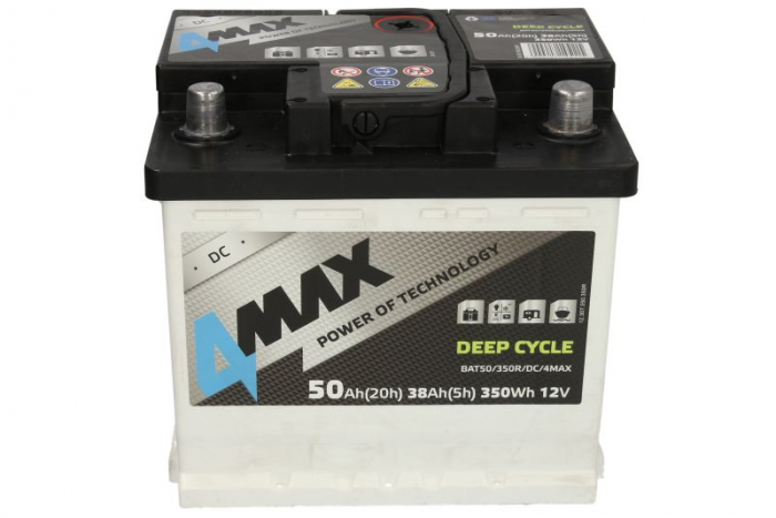 Acumulator 4MAX 12V 50Ah (EN) DEEP-CYCLE (R+ borna standard) 207x175x190 B13 - flansa de montare 10.5 mm (ciclu profund) [4]