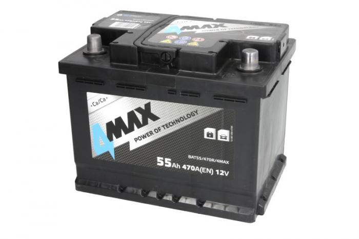 Acumulator 4MAX 12V 55Ah 470A (R+ borna standard) 242x175x190 B13 - flansa de montare 10.5 mm (pornire)