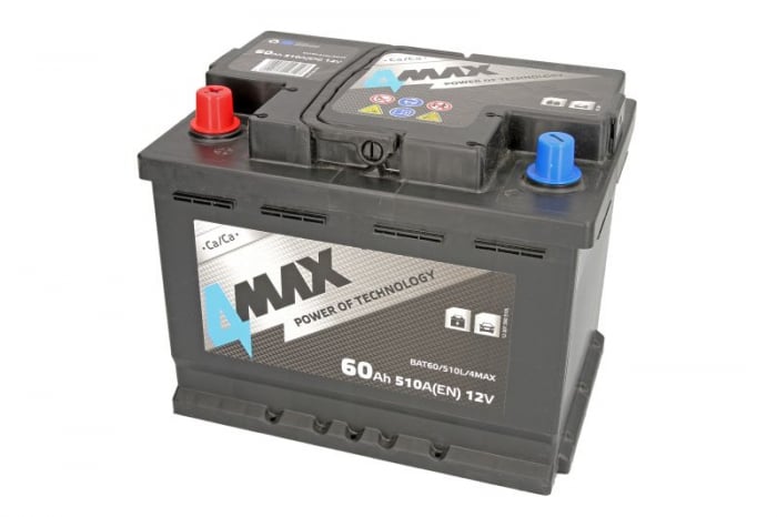 Acumulator 4MAX 12V 60Ah 510A (L+ borna standard) 242x175x190 B13 - flansa de montare 10.5 mm (pornire)