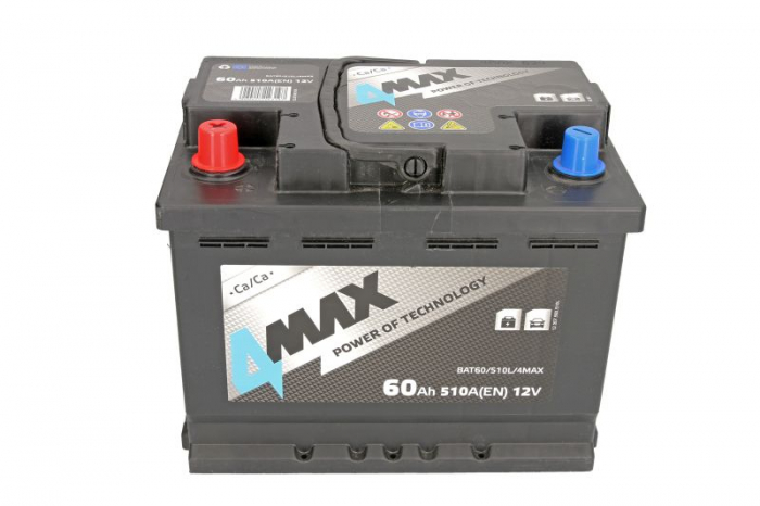 Acumulator 4MAX 12V 60Ah/510A (L+ borna standard) 242x175x190 B13 - flansa de montare 10.5 mm (pornire) [3]