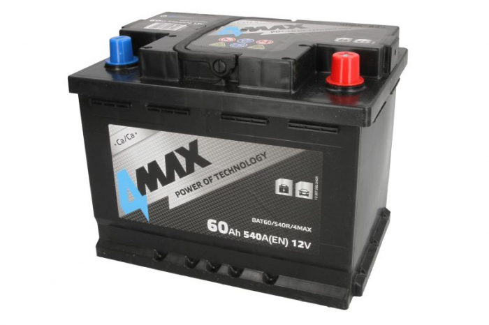 Acumulator 4MAX 12V 60Ah 540A (R+ borna standard) 242x175x190 B13 - flansa de montare 10.5 mm (pornire)