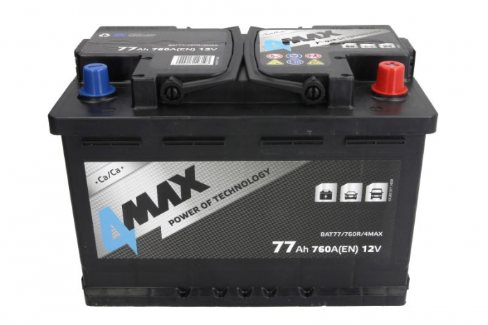 Acumulator 4MAX 12V 77Ah/760A (EN) ECOLINE (R+ borna standard) 278x175x190 B13 - flansa de montare 10.5 mm (pornire) [3]