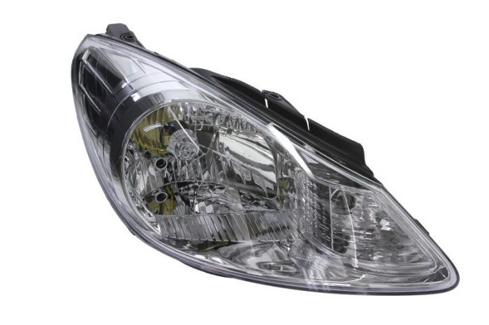 Far dreapta (H4, electric, cu motoras, fundal cromat, fundal transparent) HYUNDAI i10 2008-2011