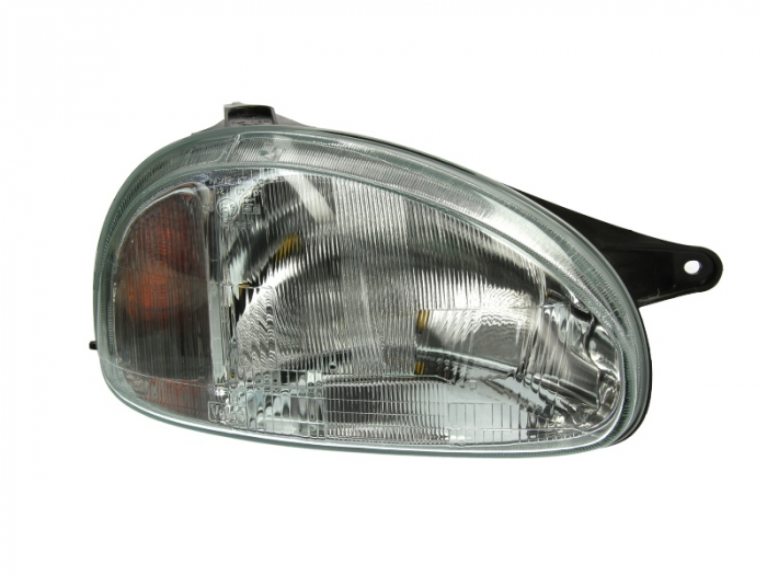 Far Dreapta (H4, mecanic, fara motoras, halogen, culoare interior argintiu, culoare semnalizator: transparent) potrivit OPEL COMBO MINIVAN, CORSA A TR, CORSA B