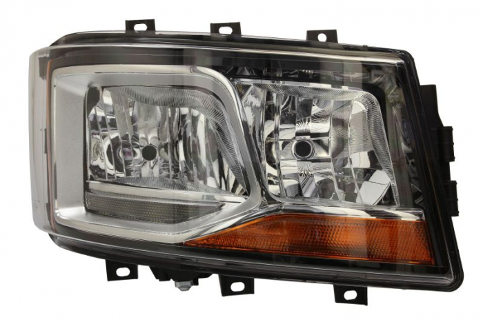 Far dreapta (H7 H7, electric, cu motor, culoare insert: crom platinat, culoare indicator: portocaliu) potrivit SCANIA G II, L, P II, R II, S 06.17-