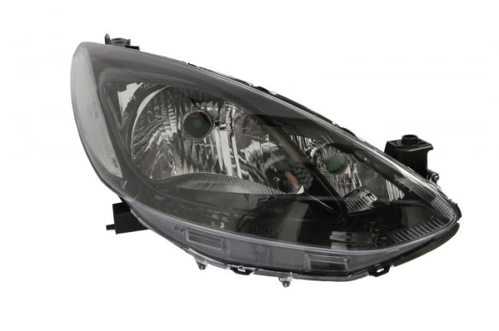 Far fata dreapta (H4, electric, manual, cu motor, culoare interior: negru, culoare semnalizator: transparent) potrivit MAZDA 2 -06.15