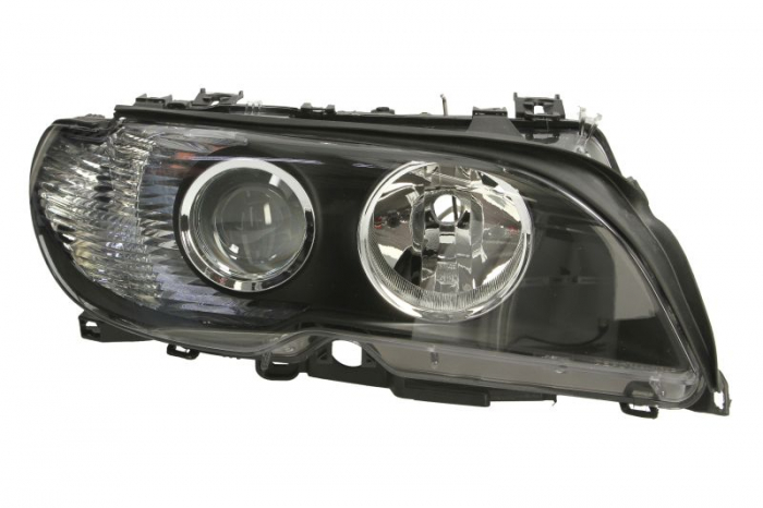 Far fata Dreapta (H7, electric, cu motor, culoare insert: negru, culoare semnalizator: alb) potrivit BMW 3 (E46)