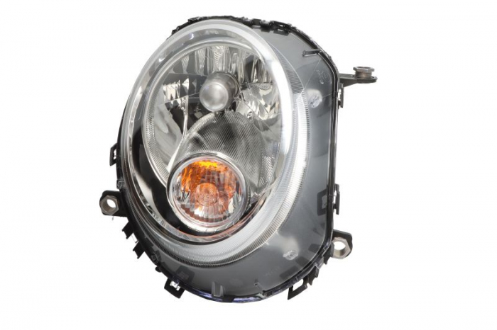 Far fata Dreapta (halogen, H4 P21W, electric, cu motor, culoare insert: cromat, culoare semnalizator: alb) potrivit MINI (R56), (R57), CLUBMAN (R55), CLUBVAN (R55)