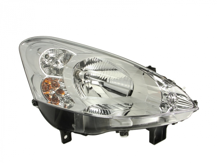 Far fata Dreapta (halogen, H4 W5W, electric, cu motor, culoare insert: cromat, culoare semnalizator: transparent) potrivit PEUGEOT PARTNER, PARTNER TEPEE, PARTNER MINIVAN -06.12