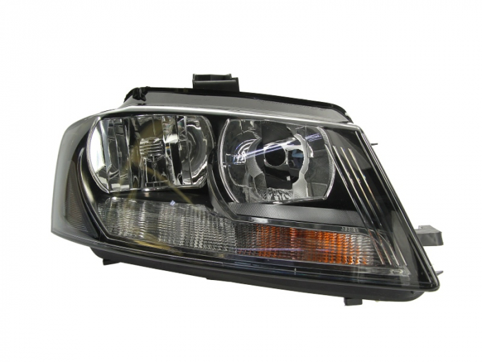 Far fata dreapta (halogen, H7, electric, cu motor, bec, culoare interior: negru, culoare semnalizator: transparent) potrivit AUDI A3