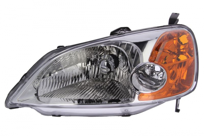 Far fata Stanga (H4, manual, fara motoras, culoare insert: cromat, culoare semnalizator: galben) potrivit HONDA CIVIC VII -09.05