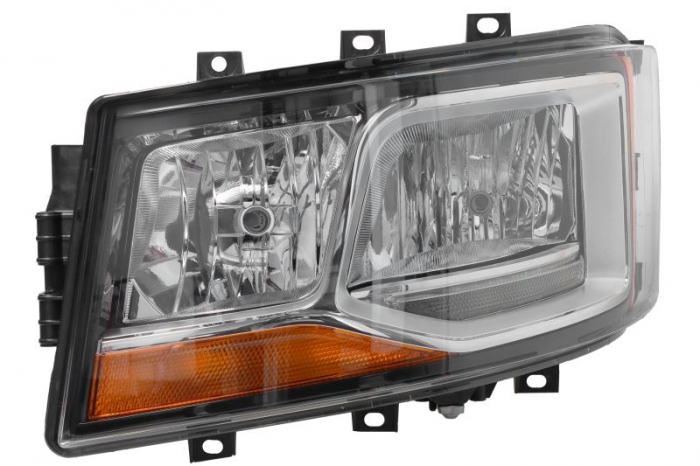 Far stanga (2 H7 H21W LED, electric, cu motor, cu lumina de zi, culoare insert: crom platinat) potrivit SCANIA G II, L, P II, R II, S 06.17-