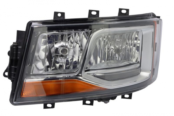 Far stanga (2 H7 H21W LED, electric, cu motor, cu lumina de zi, culoare insert: crom platinat) potrivit SCANIA G II, L, P II, R II, S 06.17-
