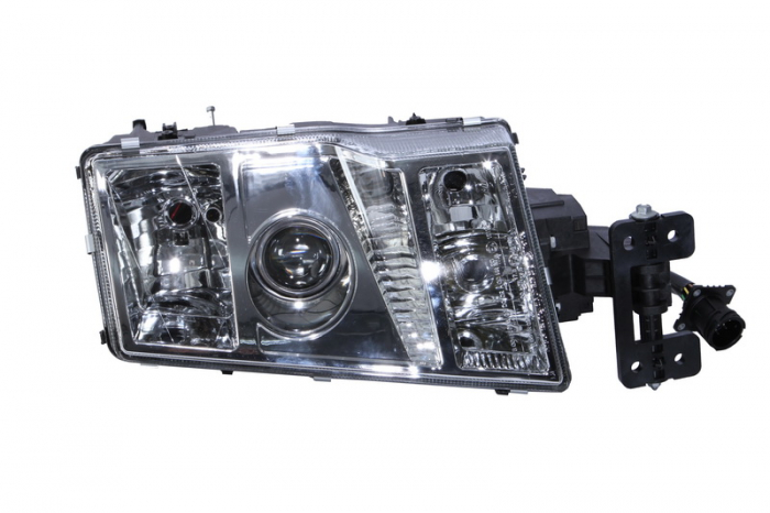Far stanga (4*H7/PY21W/W5W, reglaj electric fara motor, soclu rotund, insertii crom, Semnalizator transparent) VOLVO FH 16, FM 9 dupa 2001 [2]