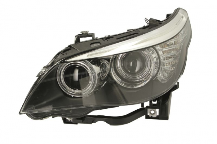 Far stanga (D1S H8 PY21W, reglaj electric, cu motoras, fundal cromat, fundal transparent) BMW Seria 5 2007-2010