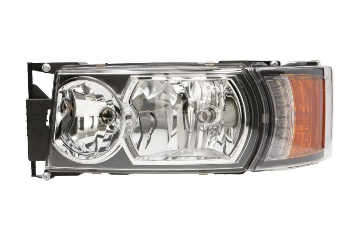 Far stanga (H1 H7, electric, cu motor, cu intermitent, cu lumina de zi, culoare insert: negru, culoare indicator: portocaliu) potrivit SCANIA G I, P I, R I, T 01.03-05.19
