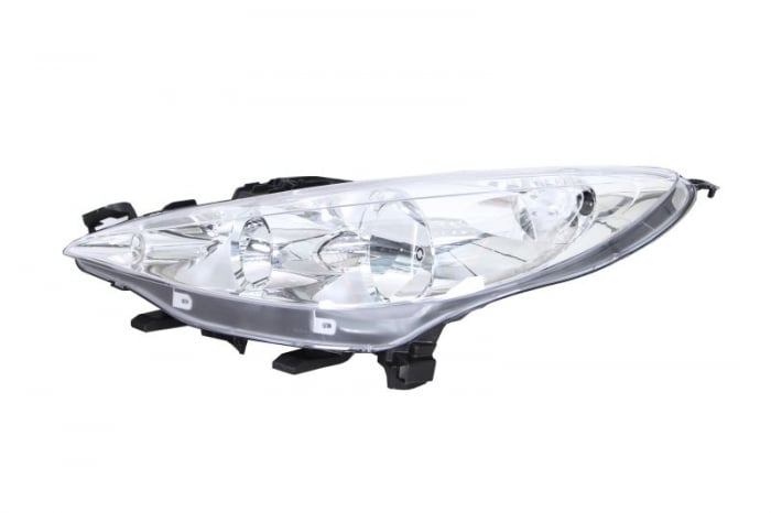 Far stanga (H1 H7, reglaj electric, cu motoras, fundal cromat, fundal transparent) PEUGEOT 207 2006-2009