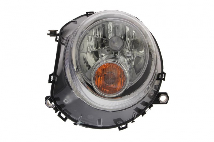 Far Stanga H4 P21W, electric, cu motor, halogen, interior cromat, semnalizator alb potrivit MINI R56, R57, CLUBMAN R55, CLUBVAN R55