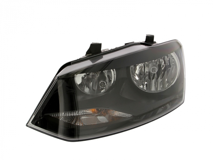 Far stanga (H7 PY21W W5W, electric, cu motoras, fundal negru insertii crom, fundal portocaliu) VW POLO 2009-2014